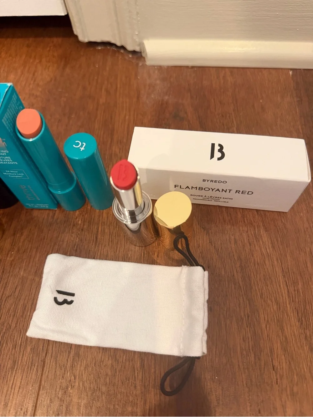 Youth to the people set, Laura Geller blush, lippy, thrive lippy, Byeredo red li